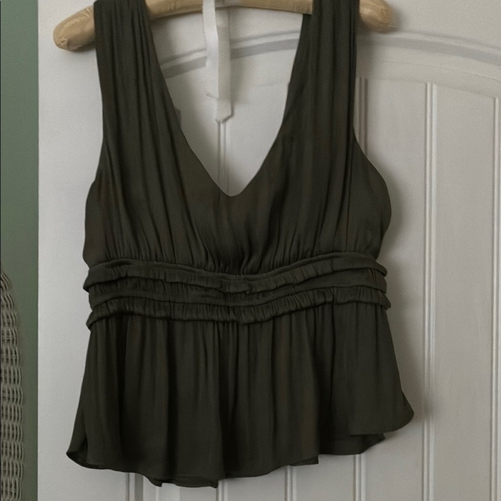 Storia Green Ruched Ruffled Backless Tank Top